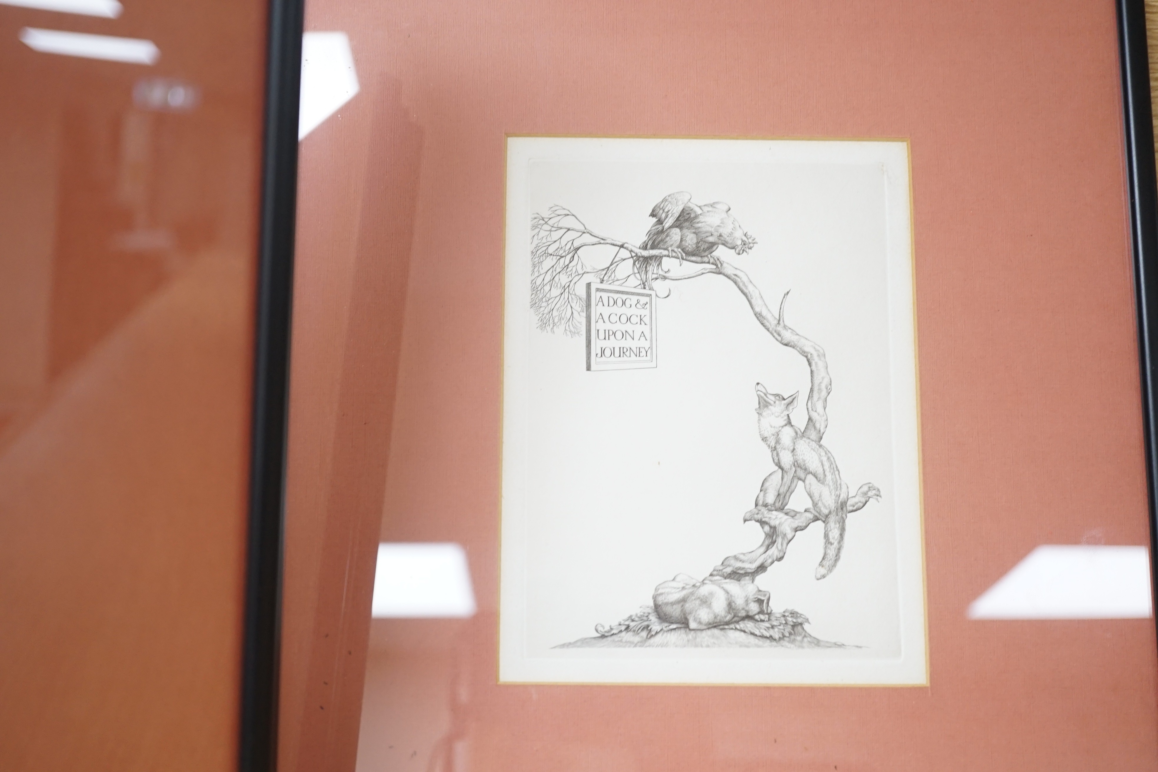 Stephen Gooden (1892-1955), four proof copper engravings, Illustrations for Aesops Fables 1935, 16 x 12cm